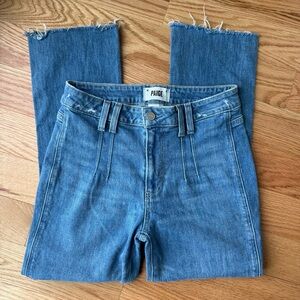 Paige Manhattan High Rise Cropped Jeans Front Seam Raw Hem Light Wash – Size 27
